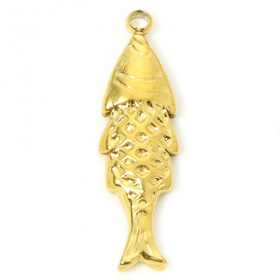 Image de 1 Pièce Breloques en 304 Acier Inoxydable Placage sous Vide PVD Respectueux de l'Environnement Bijoux d'Océan Poisson Plaqué Or Véritable 18K 23mm x 7mm
