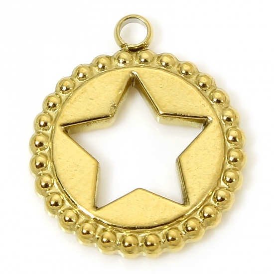 Image de 1 Pièce Breloques en 304 Acier Inoxydable Placage sous Vide PVD Respectueux de l'Environnement Géométrique Annulaire Plaqué Or Véritable 18K Pentacle Creux 15.5mm x 13mm