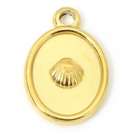Picture of 1 Piece Eco-friendly PVD Vacuum Plating Waterproof Anti-Tarnish Hypoallergenic 304 Stainless Steel Ocean Jewelry Charms 18K Real Gold Plated Oval Shell 20mm x 13.5mm