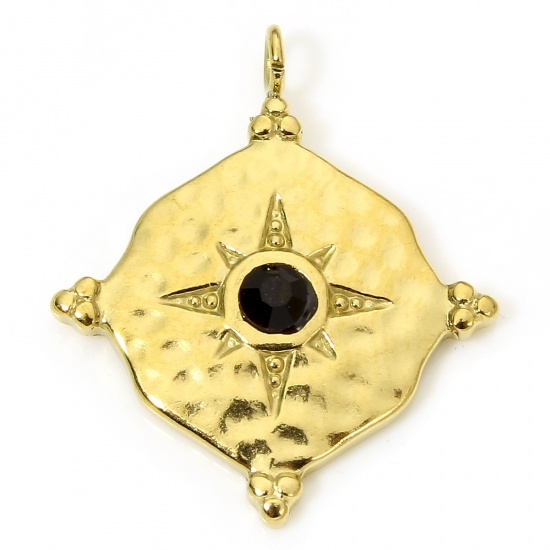 Immagine di 1 Pz Placcatura Sottovuoto PVD Ecologica 304 Acciaio Inossidabile Galassia Ciondoli Tondo 18K Vero Oro Placcato Stella Nero Strass 24mm x 20.5mm