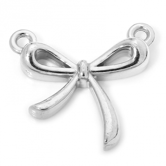 Picture of 1 Piece Hypoallergenic 304 Stainless Steel Ins Style Charms Silver Tone Bowknot 16mm x 15mm
