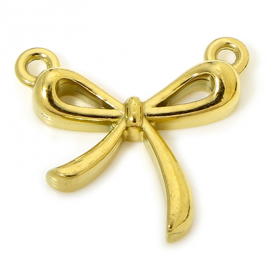 Picture of 1 Piece Vacuum Plating 304 Stainless Steel Ins Style Charms Gold Plated Bowknot 16mm x 15mm