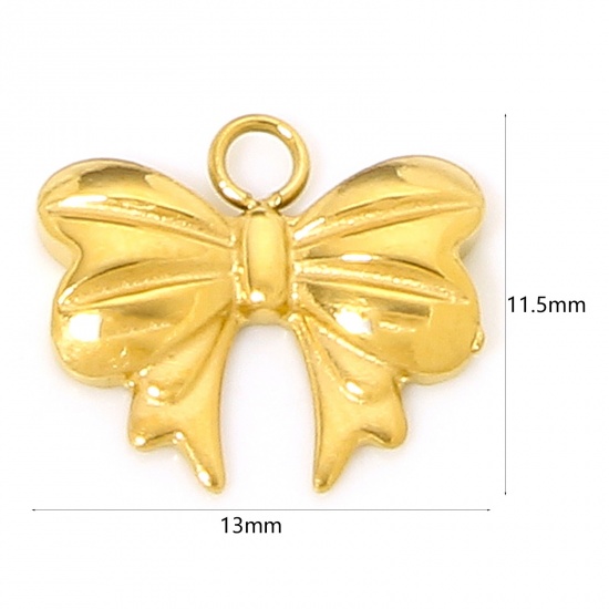 Picture of 1 Piece Vacuum Plating 304 Stainless Steel Ins Style Charms Gold Plated Bowknot 13mm x 11.5mm