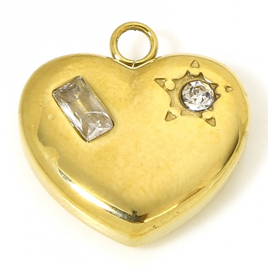 Image de 1 Pièce Breloques en 304 Acier Inoxydable Placage sous Vide La Saint Valentin Cœur Doré Etoile à Strass Transparent 14.5mm x 14mm