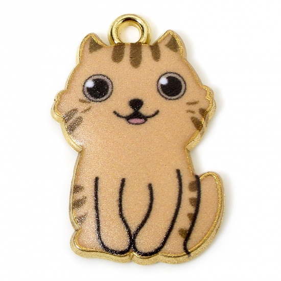 Immagine di 10 PCs Zinc Based Alloy Charms Gold Plated Brown Cat Animal Animal Enamel 25mm x 17mm