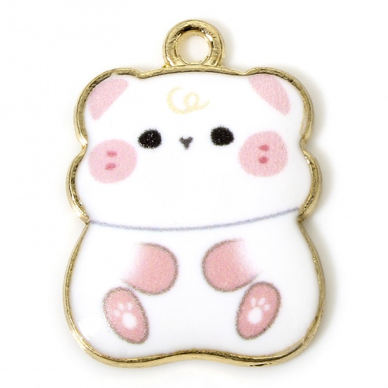 Picture of 10 PCs Zinc Based Alloy Charms Gold Plated White Hamster Animal Enamel 23mm x 17mm