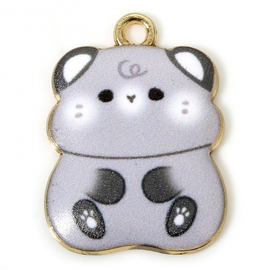 Picture of 10 PCs Zinc Based Alloy Charms Gold Plated Gray Hamster Animal Enamel 23mm x 17mm