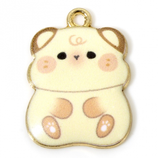 Picture of 10 PCs Zinc Based Alloy Charms Gold Plated Yellow Hamster Animal Enamel 23mm x 17mm