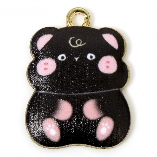 Picture of 10 PCs Zinc Based Alloy Charms Gold Plated Black Hamster Animal Enamel 23mm x 17mm