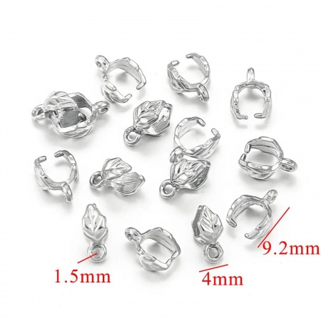 Picture of 1 Piece 304 Stainless Steel Pendant Pinch Bails Clasps Silver Tone 9mm x 4mm