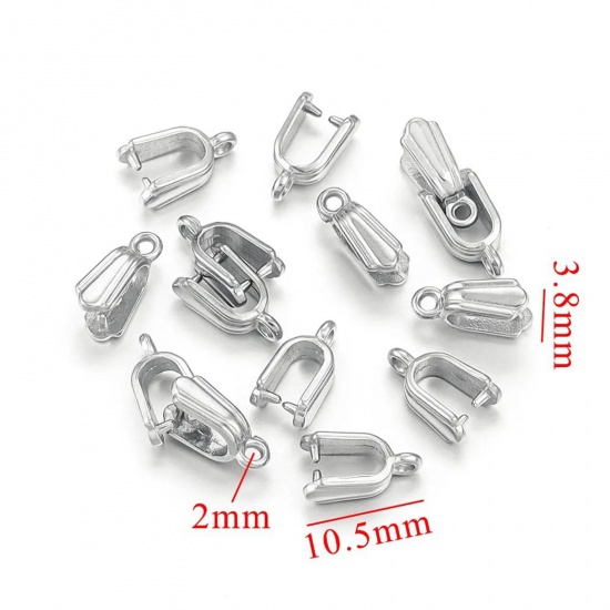 Immagine di 1 Pz 304 Acciaio Inossidabile Fermagli Per Ciondolo Pizzico Tono Argento 10.5mm x 3.5mm