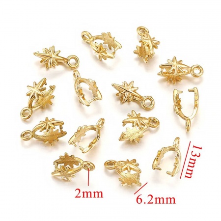 Picture of 1 Piece Vacuum Plating 304 Stainless Steel Pendant Pinch Bails Clasps 18K Gold Plated 13mm x 6mm