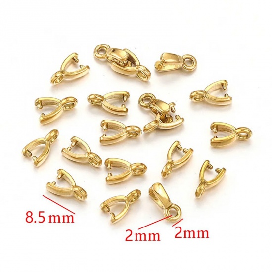 Immagine di 1 Pz Placcatura Sottovuoto 304 Acciaio Inossidabile Fermagli Per Ciondolo Pizzico Placcato Oro 18K 8.5mm x 2mm