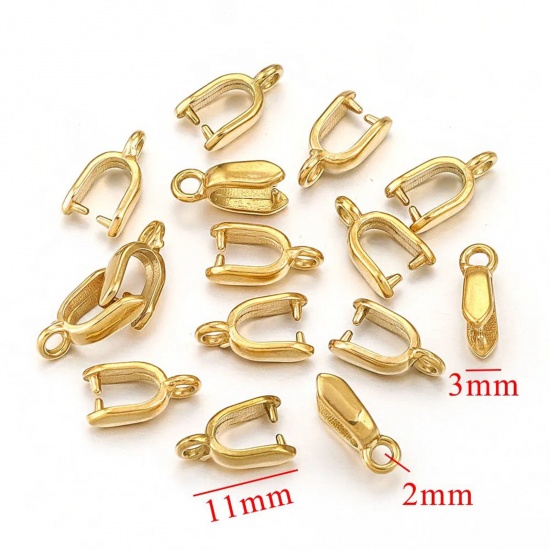 Immagine di 1 Pz Placcatura Sottovuoto 304 Acciaio Inossidabile Fermagli Per Ciondolo Pizzico Placcato Oro 18K 11mm x 3mm