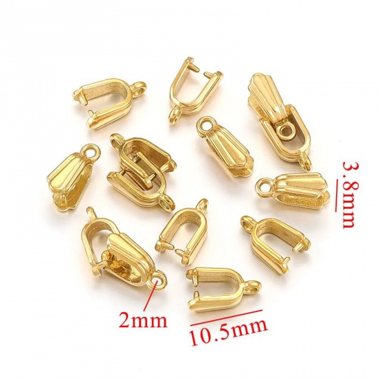 Immagine di 1 Pz Placcatura Sottovuoto 304 Acciaio Inossidabile Fermagli Per Ciondolo Pizzico Placcato Oro 18K 10.5mm x 3.5mm