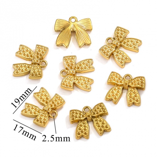 Imagen de 1 Unidad Enchapado al Vacío 304 Acero Inoxidable Colgantes Bowknot Chapado en Oro 19mm x 17mm