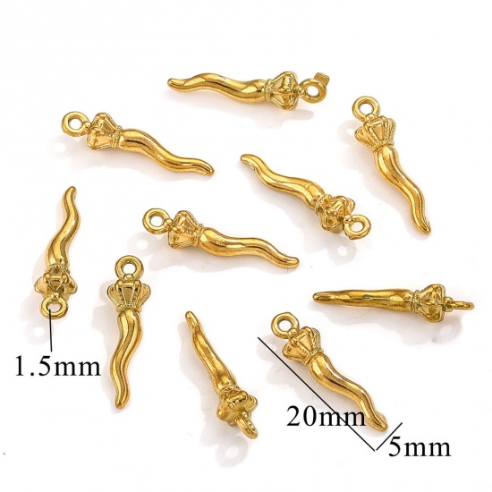Imagen de 1 Unidad Enchapado al Vacío 304 Acero Inoxidable Colgantes chile Chapado en Oro Corona 5mm x 20mm