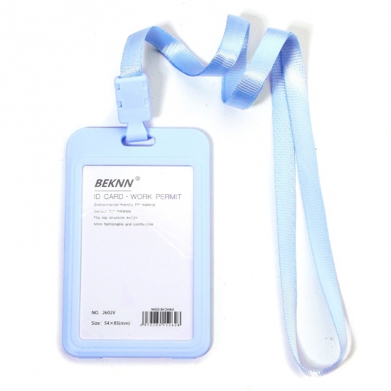 Picture of 12 PCs Polyester & PVC Simple ID Card Badge Holders Rectangle Skyblue 11.2cm x 6.9cm