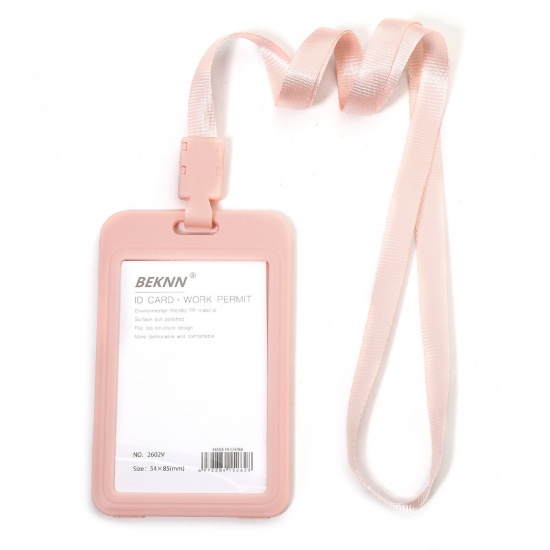 Picture of 12 PCs Polyester & PVC Simple ID Card Badge Holders Rectangle Pink 11.2cm x 6.9cm