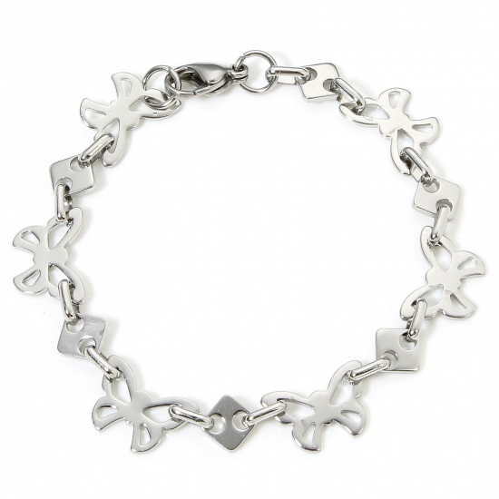 Immagine di 1 Piece 304 Stainless Steel Handmade Link Chain Bracelets Silver Tone Butterfly 19cm(7 4/8") long