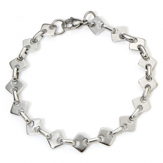 Immagine di 1 Piece 304 Stainless Steel Handmade Link Chain Bracelets Silver Tone 19cm(7 4/8") long