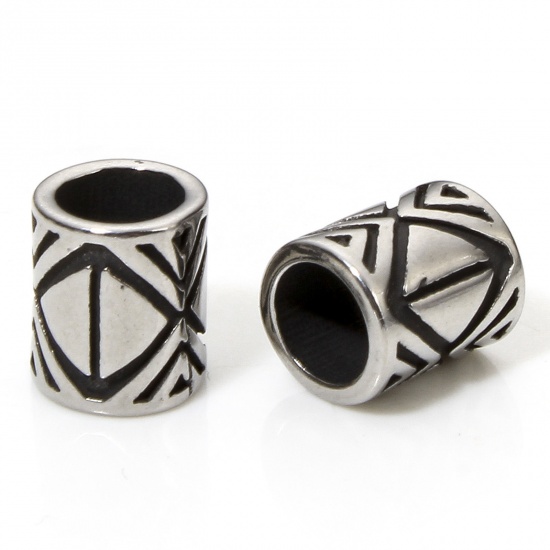 Bild von 2 Stück 304 Edelstahl Perlen zur DIY-Schmuckherstellung Zylinder Antiksilber 10mm x 8.5mm, Loch: ca. 6mm