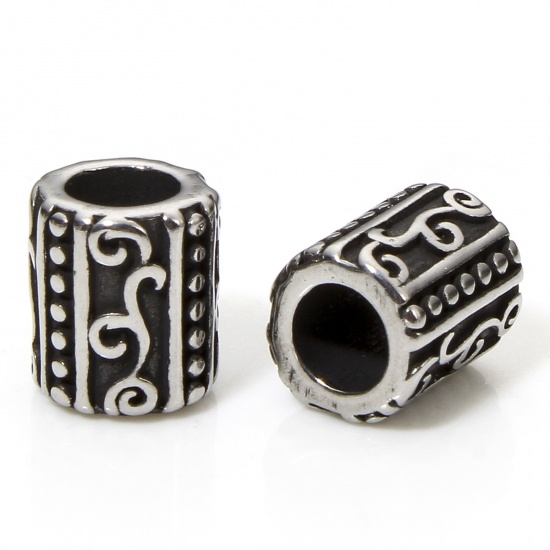 Bild von 2 Stück 304 Edelstahl Perlen zur DIY-Schmuckherstellung Zylinder Antiksilber 10mm x 8.5mm, Loch: ca. 4.6mm
