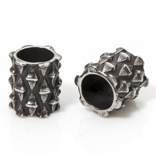 Bild von 2 Stück 304 Edelstahl Perlen zur DIY-Schmuckherstellung Zylinder Antiksilber 10mm x 9mm, Loch: ca. 6mm
