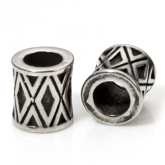 Bild von 2 Stück 304 Edelstahl Perlen zur DIY-Schmuckherstellung Zylinder Antiksilber 8mm x 7mm, Loch: ca. 4mm