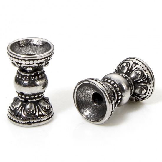 Bild von 2 Stück 304 Edelstahl Perlen zur DIY-Schmuckherstellung Sanduhr Antiksilber 13mm x 8mm, Loch: ca. 1.8mm