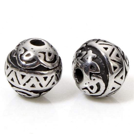 Bild von 2 Stück 304 Edelstahl Perlen zur DIY-Schmuckherstellung Rund Antiksilber 8mm D., Loch: ca. 1.4mm