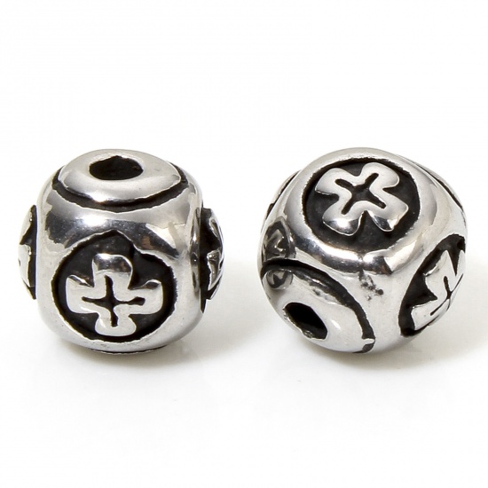 Bild von 2 Stück 304 Edelstahl Perlen zur DIY-Schmuckherstellung Rund Antiksilber 8mm D., Loch: ca. 1.6mm