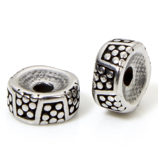 Bild von 2 Stück 304 Edelstahl Perlen zur DIY-Schmuckherstellung Wagenrad Antiksilber 8mm x 4mm, Loch: ca. 1.8mm