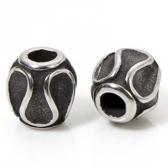 Bild von 2 Stück 304 Edelstahl Perlen zur DIY-Schmuckherstellung Barrel Antiksilber 8mm x 8mm, Loch: ca. 2.8mm