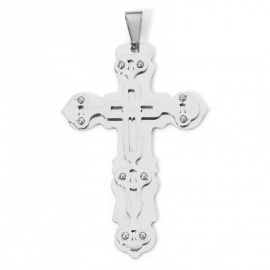Image de 1 Pièce Pendentifs en 304 Acier Inoxydable Croix Argent Mat 6.9cm x 4cm