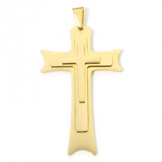 Image de 1 Pièce Pendentifs en 304 Acier Inoxydable Placage sous Vide Croix Plaqué Or 18K 6.9cm x 3.6cm
