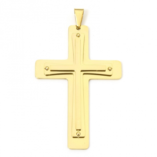 Image de 1 Pièce Pendentifs en 304 Acier Inoxydable Placage sous Vide Croix Plaqué Or 18K 7.4cm x 4.3cm