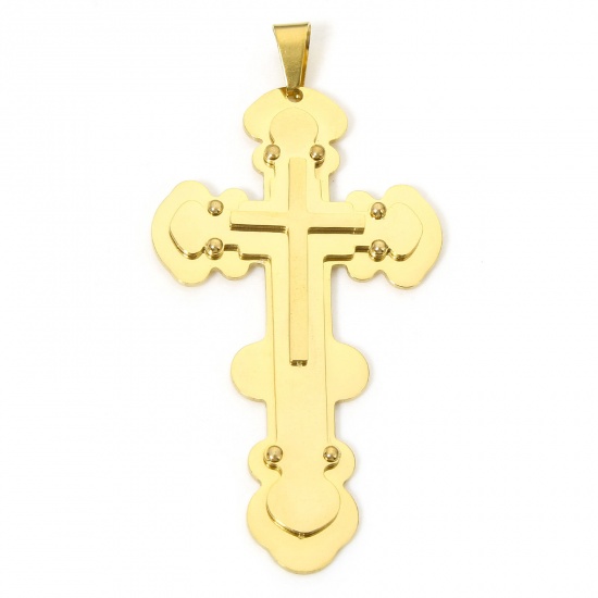 Image de 1 Pièce Pendentifs en 304 Acier Inoxydable Placage sous Vide Croix Plaqué Or 18K 7.4cm x 3.7cm