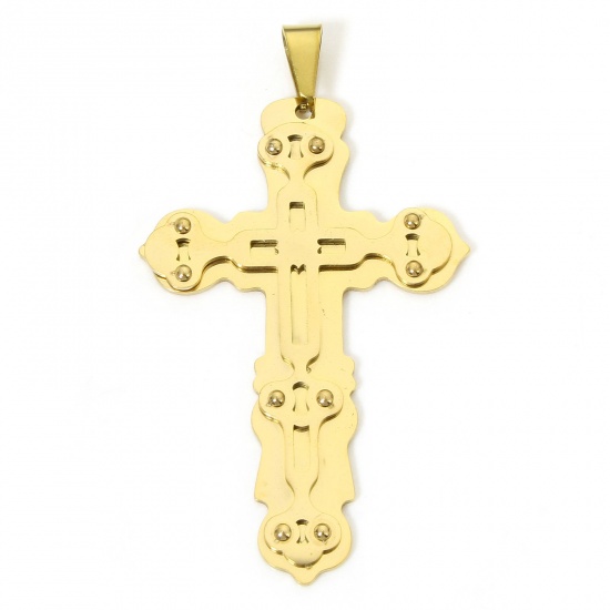 Image de 1 Pièce Pendentifs en 304 Acier Inoxydable Placage sous Vide Croix Plaqué Or 18K 6.9cm x 4cm