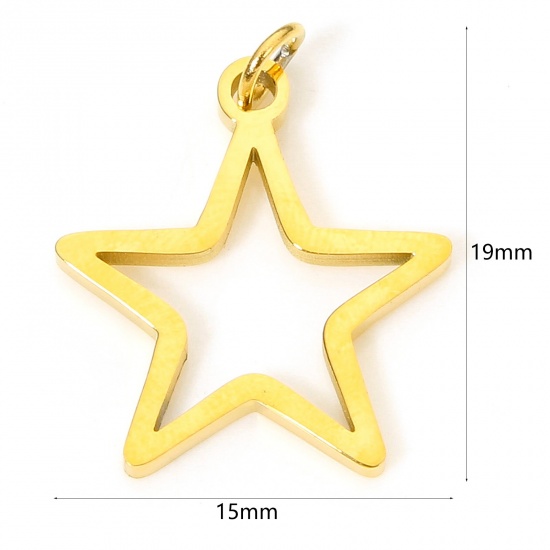 Immagine di 5 Pz Placcatura Sottovuoto PVD Ecologica 304 Acciaio Inossidabile Geometrico Ciondoli Placcato Oro 18K Stella a Cinque Punte Filigrana 19mm x 15mm