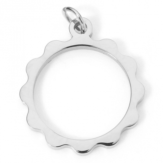 Immagine di 5 Pz Placcatura Sottovuoto 304 Acciaio Inossidabile Ciondoli Tondo Tono Argento Con Anello 20mm x 15mm