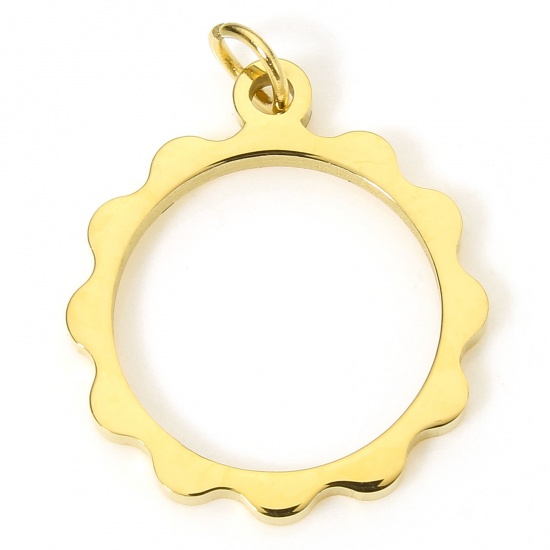 Immagine di 5 Pz Placcatura Sottovuoto PVD Ecologica 304 Acciaio Inossidabile Geometrico Ciondoli Placcato Oro 18K Tondo Filigrana 20mm x 15mm