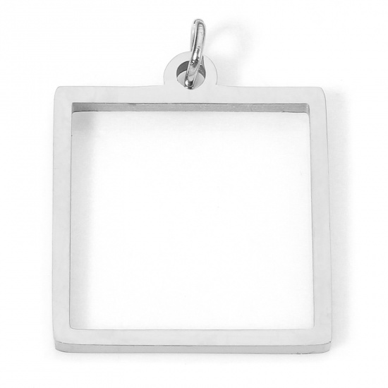 Immagine di 5 Pz Placcatura Sottovuoto 304 Acciaio Inossidabile Ciondoli Quadrato Tono Argento Con Anello 20mm x 15mm