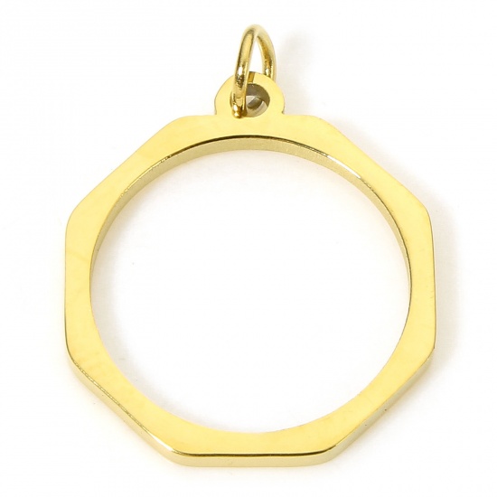 Immagine di 5 Pz Placcatura Sottovuoto PVD Ecologica 304 Acciaio Inossidabile Geometrico Ciondoli Placcato Oro 18K Ottagono Filigrana 20mm x 15mm