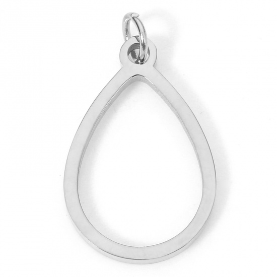 Immagine di 5 Pz Placcatura Sottovuoto 304 Acciaio Inossidabile Ciondoli Goccia Tono Argento Con Anello 20mm x 11mm