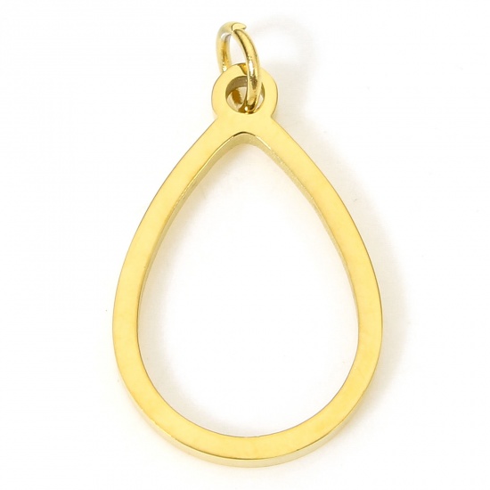 Immagine di 5 Pz Placcatura Sottovuoto PVD Ecologica 304 Acciaio Inossidabile Geometrico Ciondoli Placcato Oro 18K Goccia Filigrana 20mm x 11mm