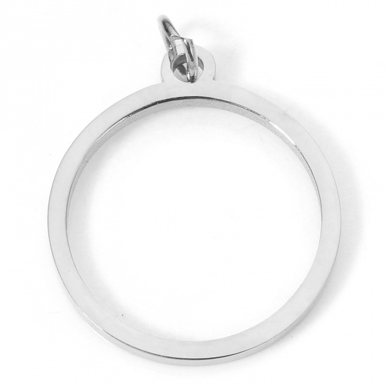 Immagine di 5 Pz Placcatura Sottovuoto 304 Acciaio Inossidabile Ciondoli Tondo Tono Argento Con Anello 20mm x 15mm