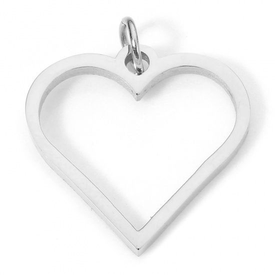 Immagine di 5 Pz Placcatura Sottovuoto 304 Acciaio Inossidabile Ciondoli Cuore Tono Argento Con Anello 17mm x 15mm