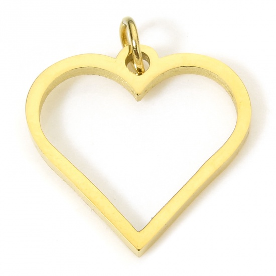 Immagine di 5 Pz Placcatura Sottovuoto PVD Ecologica 304 Acciaio Inossidabile Geometrico Ciondoli Placcato Oro 18K Cuore Filigrana 17mm x 15mm