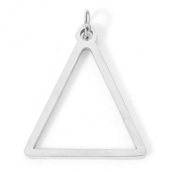Immagine di 5 Pz Placcatura Sottovuoto 304 Acciaio Inossidabile Ciondoli Triangolo Tono Argento Con Anello 20mm x 15mm